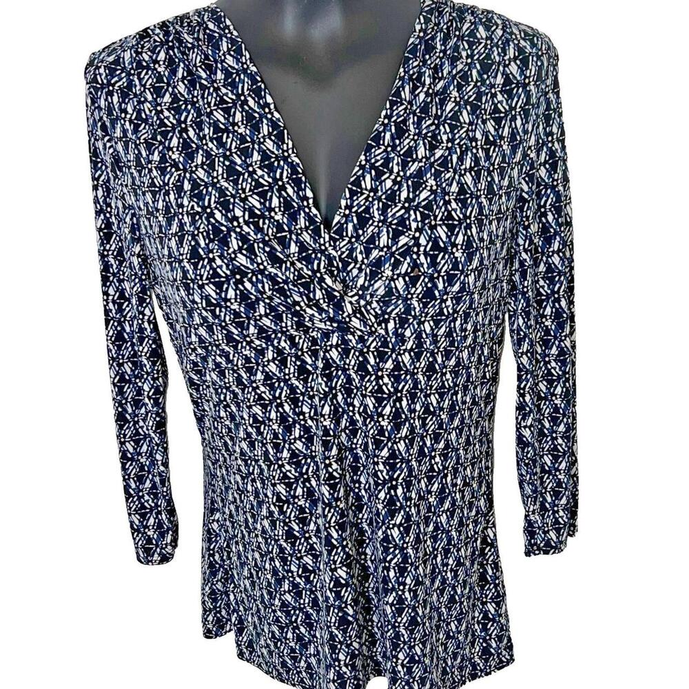 Liz Claiborne Blouse Women M Blue Relaxed Polyester Spandex Stretch